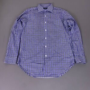 Esquire‎ Dress Shirt Men's 15.5 32/33 Slim Fit Non Iron Blue White Gingham Check